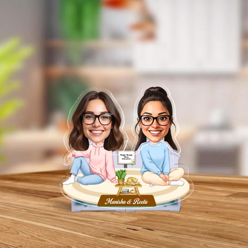 Personalized Car Dashboard Bobblehead Caricature Standee Custom with Face Cutout Solar Powered with Moving Head Feautre Sister Love Gift Birthday Gift for Sister & Bestie